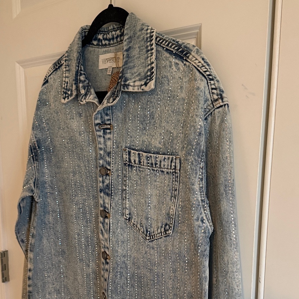 NWOT Vervet Striped Rhinestone Denim Jacket/Shacket Size Small - Picture 6 of 9